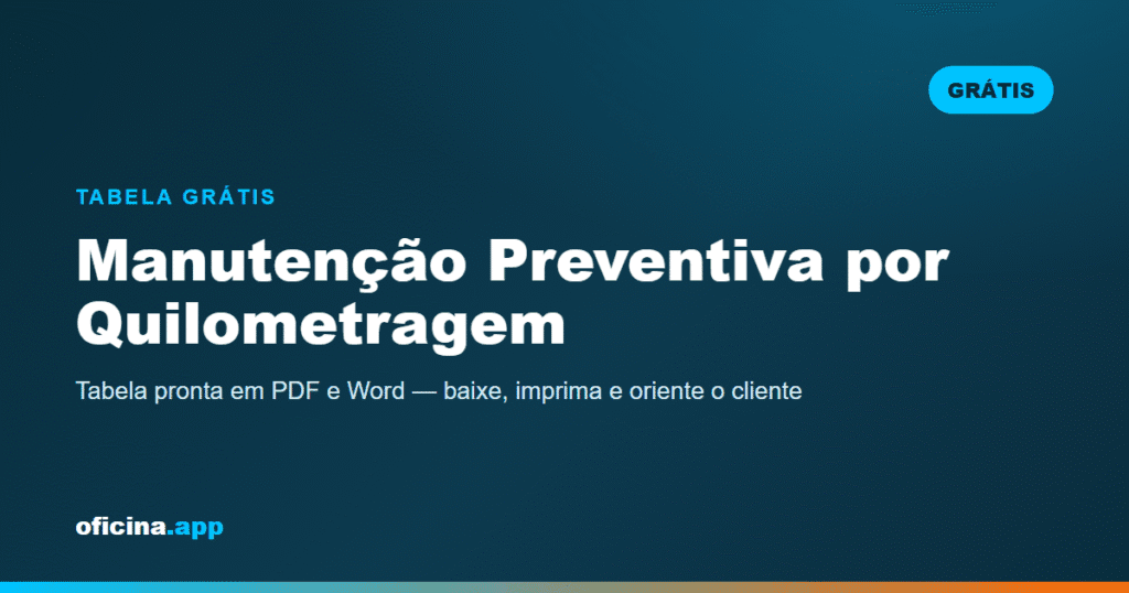 Tabela de Manutenção Preventiva por Quilometragem (Grátis)